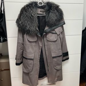 cynthia steffe fur & leather trimmed parka